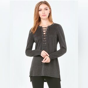 Bebe Metallic Lace-Up Top